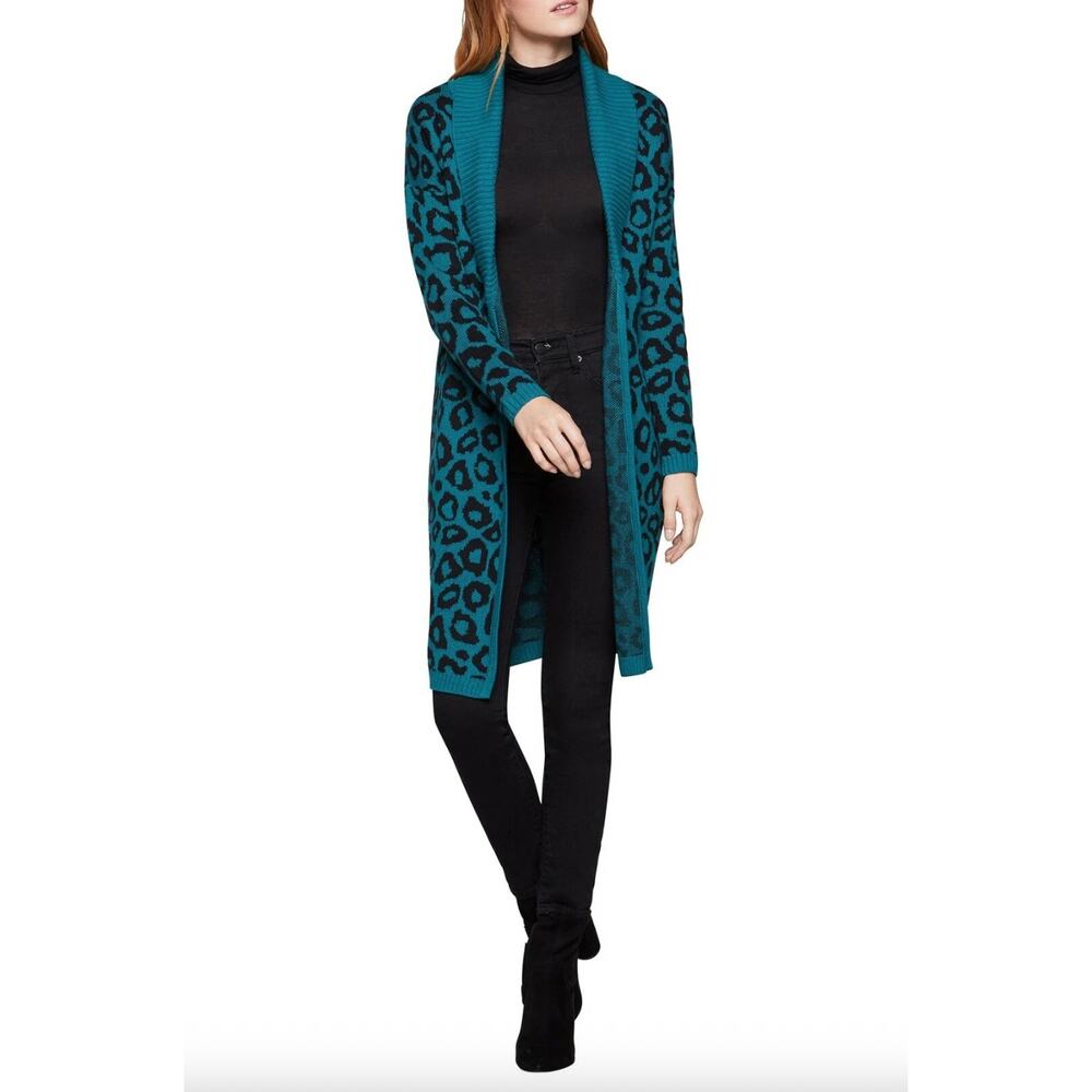 BCBGeneration Women's Leopard Open Front Knit Duster Cardigan Size L Maximalist